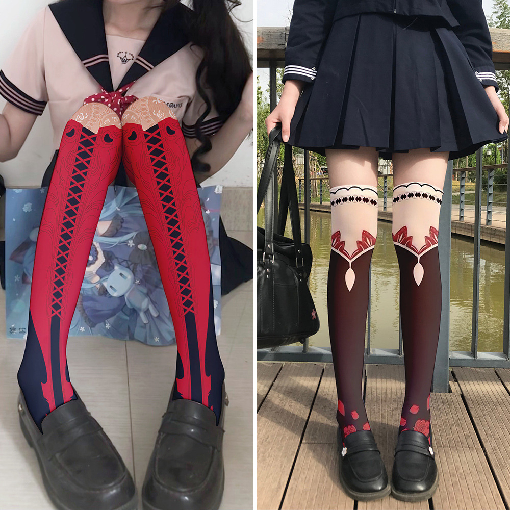 Cute Pattern Tights Over-Knee Socks with Geometric Design